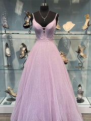 Homecoming Dress Long, Simple purple v neck tulle long prom dress, purple evening dress