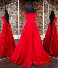 Silk Prom Dress, Simple red satin long prom dress, red backless long evening dress