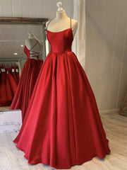 Homecoming Dress Shop, Simple red satin long prom dress, red evening dress