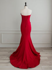 Senior Prom Dress, Simple Red Satin Mermaid Long Prom Dress, Red Formal Evening Dress