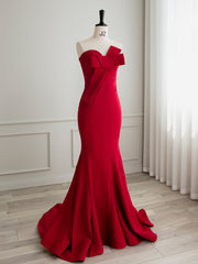 Dress Short, Simple Red Satin Mermaid Long Prom Dress, Red Formal Evening Dress
