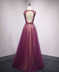 Formal Dress Stores Near Me, Simple Round Neck Tulle Long Prom Dress, Formal Dress