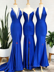 Homecoming Dress Pretty, Simple Royal blue v neck mermaid long prom dress blue evening dress