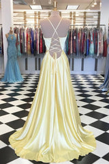 Homecoming Dresses Baby Blue, Simple Satin A-line V-neck Spaghetti Straps Prom Dresses, Evening Gown