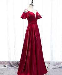 Evening Dress Designs, Simple Satin Burgundy Long Prom Dress Burgundy Formal Dress