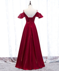 Evening Dress Designer, Simple Satin Burgundy Long Prom Dress Burgundy Formal Dress