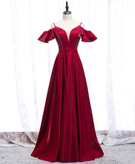Evening Dress Designers, Simple Satin Burgundy Long Prom Dress Burgundy Formal Dress