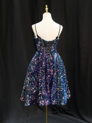 Formal Dress Store, Simple Sequin Blue Short Prom Dress, Blue Homecoming Dress