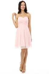 Evenning Dresses Long, Simple Strapless Chiffon Sweetheart Short Pink Homecoming Dresses