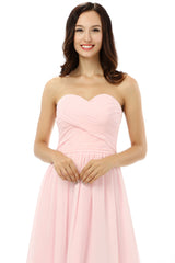Evening Dress Boutique, Simple Strapless Chiffon Sweetheart Short Pink Homecoming Dresses