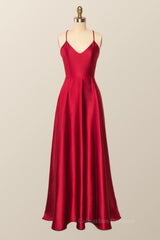 Party Dress Glitter, Simple Straps Red Long Party Dress