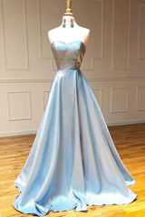 Homecoming Dresses Pockets, Simple sweetheart blue long prom dress blue long evening dress