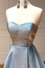 Homecoming Dress Pockets, Simple sweetheart blue long prom dress blue long evening dress