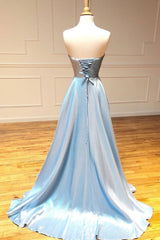 Homecoming Dresses Sparkle, Simple sweetheart blue long prom dress blue long evening dress
