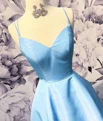 Dress Casual, Simple sweetheart blue satin long prom dress, blue evening dress
