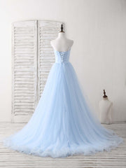 Bridesmaid Dresses Colors, Simple Sweetheart Blue Tulle Long Prom Dress Blue Evening Dress