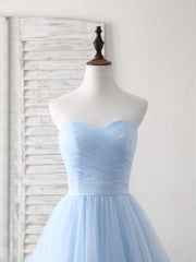 Bridesmaids Dress Color, Simple Sweetheart Blue Tulle Long Prom Dress Blue Evening Dress