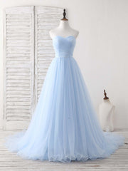 Bridesmaids Dress Colors, Simple Sweetheart Blue Tulle Long Prom Dress Blue Evening Dress