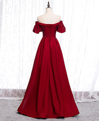 Formal Dress To Attend Wedding, Simple Sweetheart Burgundy Satin Long Prom Dress, Burgundy Formal Graduation Dress