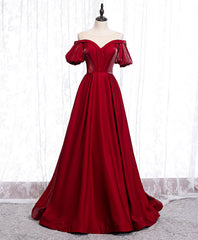 Formal Dress For Weddings Guest, Simple Sweetheart Burgundy Satin Long Prom Dress, Burgundy Formal Graduation Dress