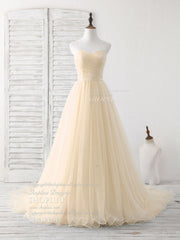 Prom Dresses For Blondes, Simple Sweetheart Champagne Tulle Long Prom Dress Champagne Evening Dress