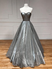 Formal Dressing Style, Simple sweetheart neck gray satin long prom dress gray formal party dress