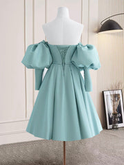Formal Dresses Truworths, Simple Sweetheart Neck Satin Blue Short Prom Dress, Cute Homecoming Dress