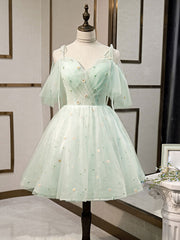 Bridesmaid Dresses By Color, Simple Sweetheart Neck Tulle Short Prom Dresses, Puffy Green Homecoming Dresses
