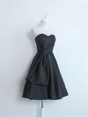 Party Dress Fall, Simple Sweetheart Satin Short Black Prom Dress, Black Homecoming Dresses