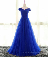 Wedding Color Palette, Simple sweetheart tulle blue long prom dress, blue evening dress