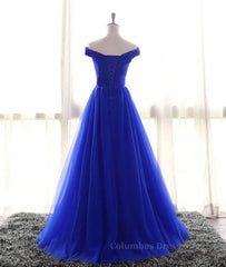 Bridesmaid Dresses Velvet, Simple sweetheart tulle blue long prom dress, blue evening dress