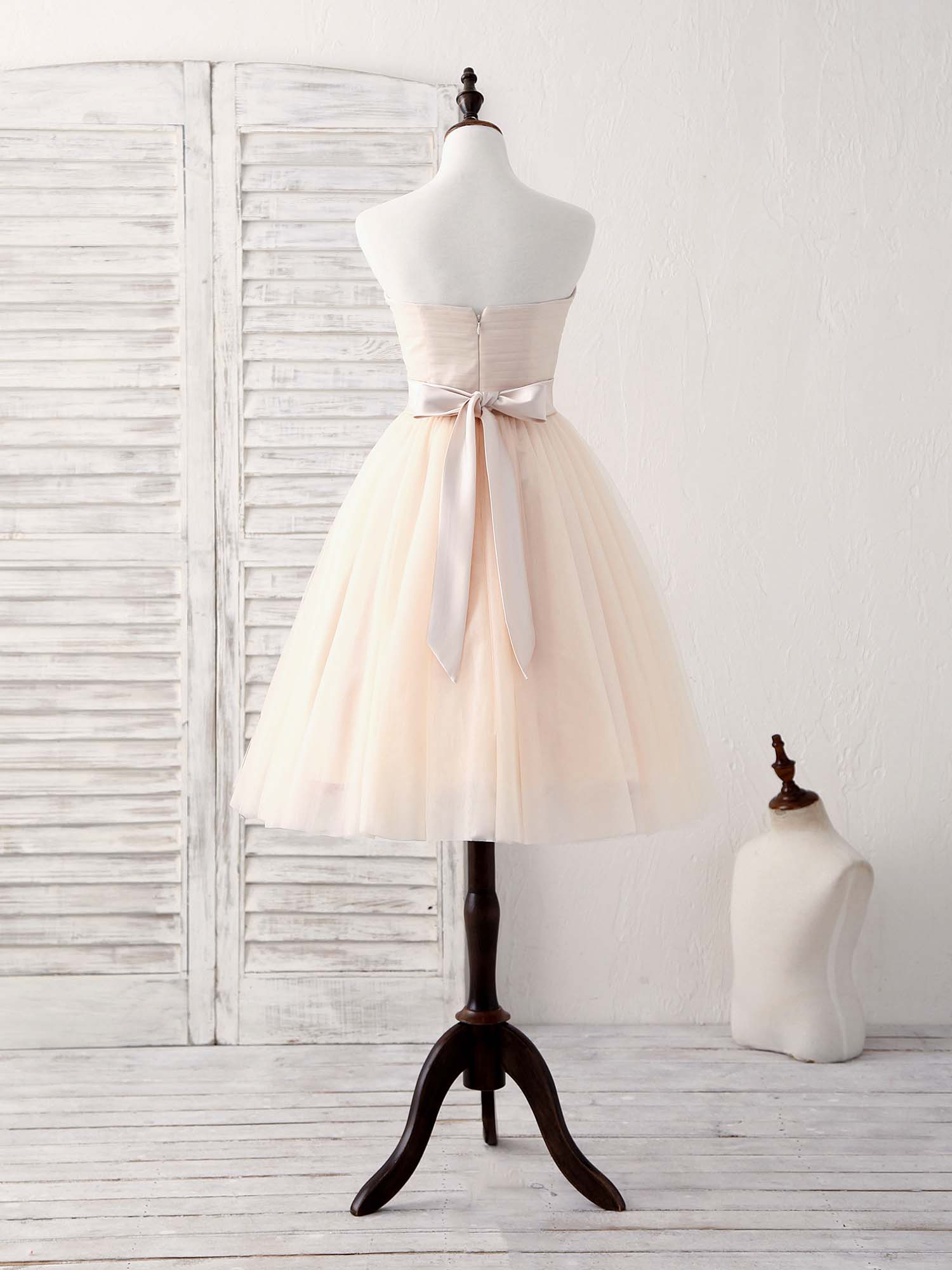Bridesmaid Dresses Neutral, Simple Sweetheart Tulle Short Prom Dress Champagne Bridesmaid Dress