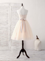Bridesmaid Dresses Neutral, Simple Sweetheart Tulle Short Prom Dress Champagne Bridesmaid Dress