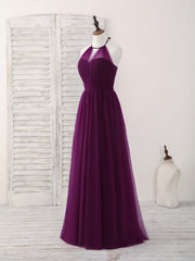 Bridesmaids Dresses Near Me, Simple Tulle A-Line Purple Long Prom Dress, Bridesmaid Dress
