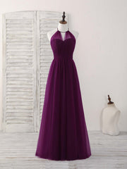 Bridesmaid Dresses Near Me, Simple Tulle A-Line Purple Long Prom Dress, Bridesmaid Dress