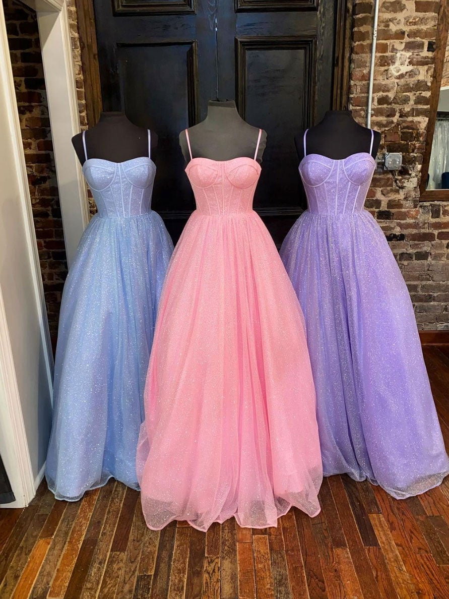 Homecoming Dresses Idea, Simple tulle sequin long prom dress, tulle formal dress