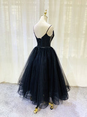 Party Dress Code Ideas, Simple Tulle Tea Length Black Prom Dress, Black Homecoming Dress