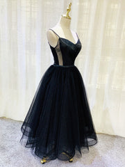 Party Dress Code Idea, Simple Tulle Tea Length Black Prom Dress, Black Homecoming Dress