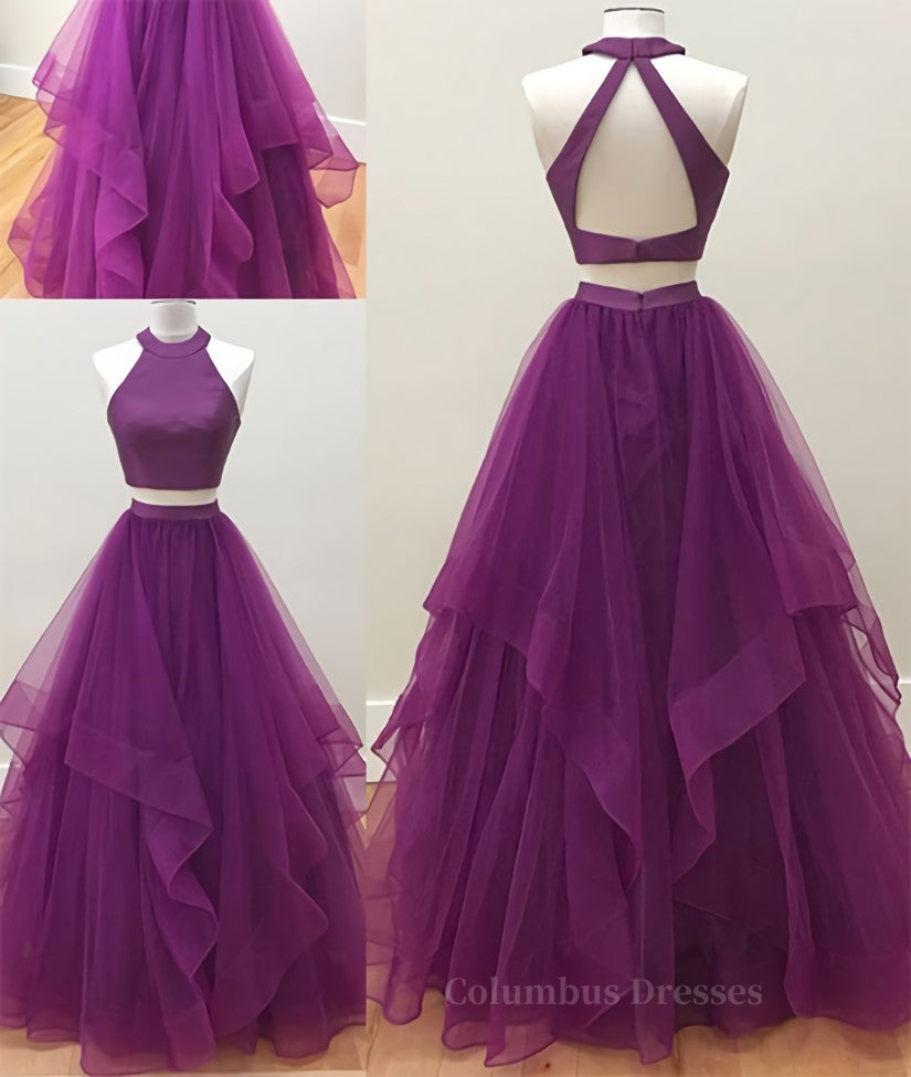 Party Dresses For Short Ladies, Simple two pieces tulle long prom dress, tulle evening dress