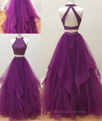Party Dresses For Short Ladies, Simple two pieces tulle long prom dress, tulle evening dress