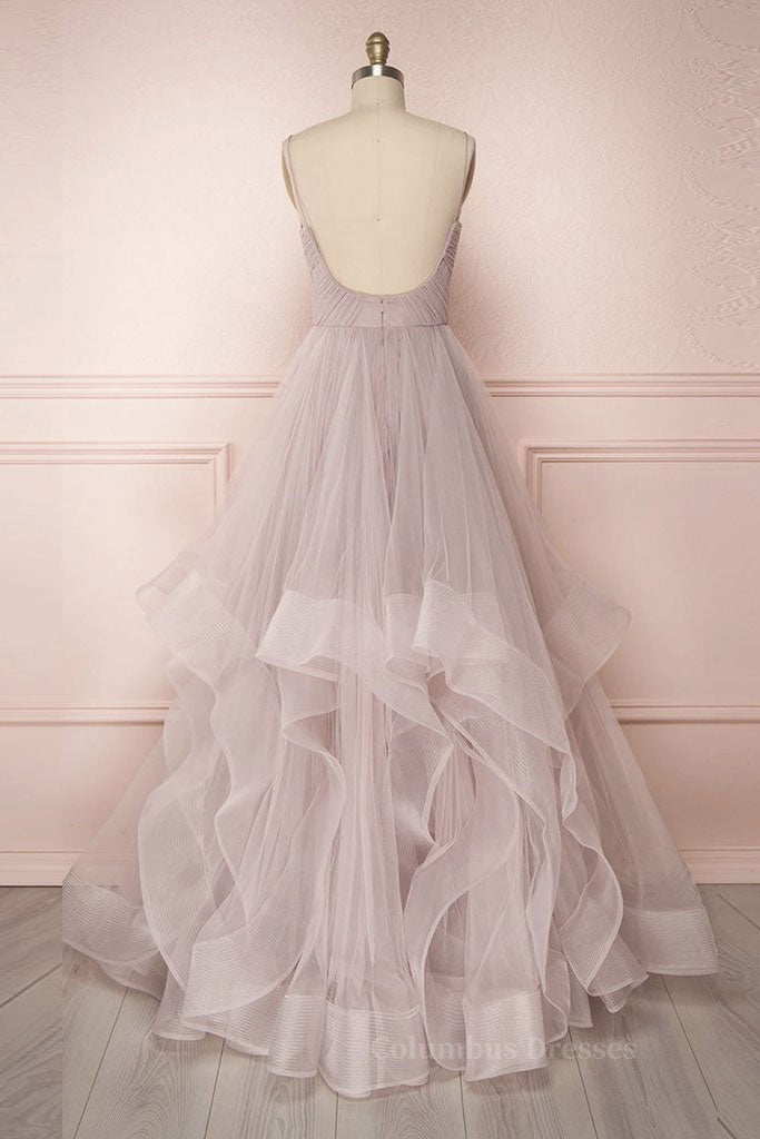 Prom Dress Prom Dresses, Simple v neck A-line tulle long prom dress sweet 16 dress