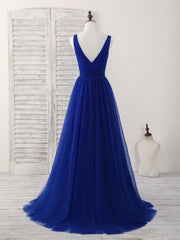 Prom Dresses Shiny, Simple V Neck Burgundy Tulle Long Prom Dress Burgundy Evening Dress