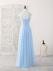 Bridesmaid Dress Shop, Simple V Neck Chiffon Blue Long Prom Dress Blue Bridesmaid Dress