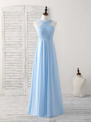 Bridesmaid Dresses Mismatched Colors, Simple V Neck Chiffon Blue Long Prom Dress Blue Bridesmaid Dress