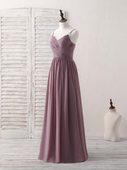 Fashion Dress, Simple V Neck Chiffon Long Prom Dress Dark Pink Bridesmaid Dress