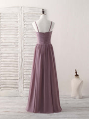 Floral Bridesmaid Dress, Simple V Neck Chiffon Long Prom Dress Dark Pink Bridesmaid Dress