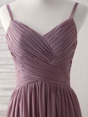 Bridesmaid Nail, Simple V Neck Chiffon Long Prom Dress Dark Pink Bridesmaid Dress