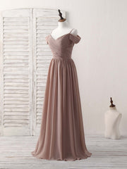 Flower Dress, Simple V Neck Dark Champagne Chiffon Long Prom Dress, Bridesmaid Dress