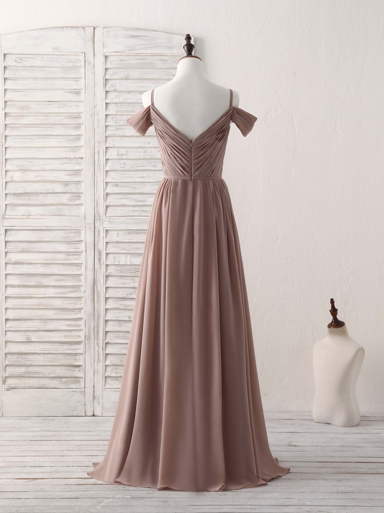 Nice Dress, Simple V Neck Dark Champagne Chiffon Long Prom Dress, Bridesmaid Dress