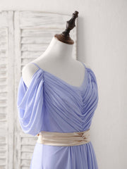 Dusty Blue Bridesmaid Dress, Simple V Neck Off Shoulder Chiffon Long Prom Dress Evening Dress